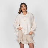 Maria Inês – Cardigan Oversized com Botões Statement de Luxo