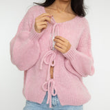 Olívia – Cardigã de Malha Grossa com Laço