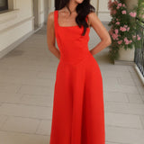 Maria - Vestido Midi Estruturado em Scuba Laranja-Sanguínea