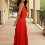 Maria - Vestido Midi Estruturado em Scuba Laranja-Sanguínea
