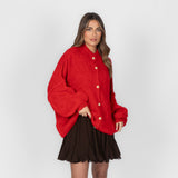 Maria Inês – Cardigan Oversized com Botões Statement de Luxo
