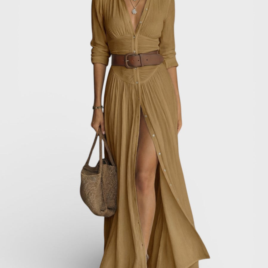 Amélia — Vestido maxi elegante com colarinho