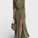 Amélia — Vestido maxi elegante com colarinho