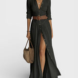 Amélia — Vestido maxi elegante com colarinho