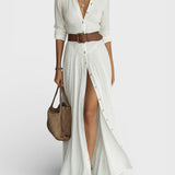 Amélia — Vestido maxi elegante com colarinho