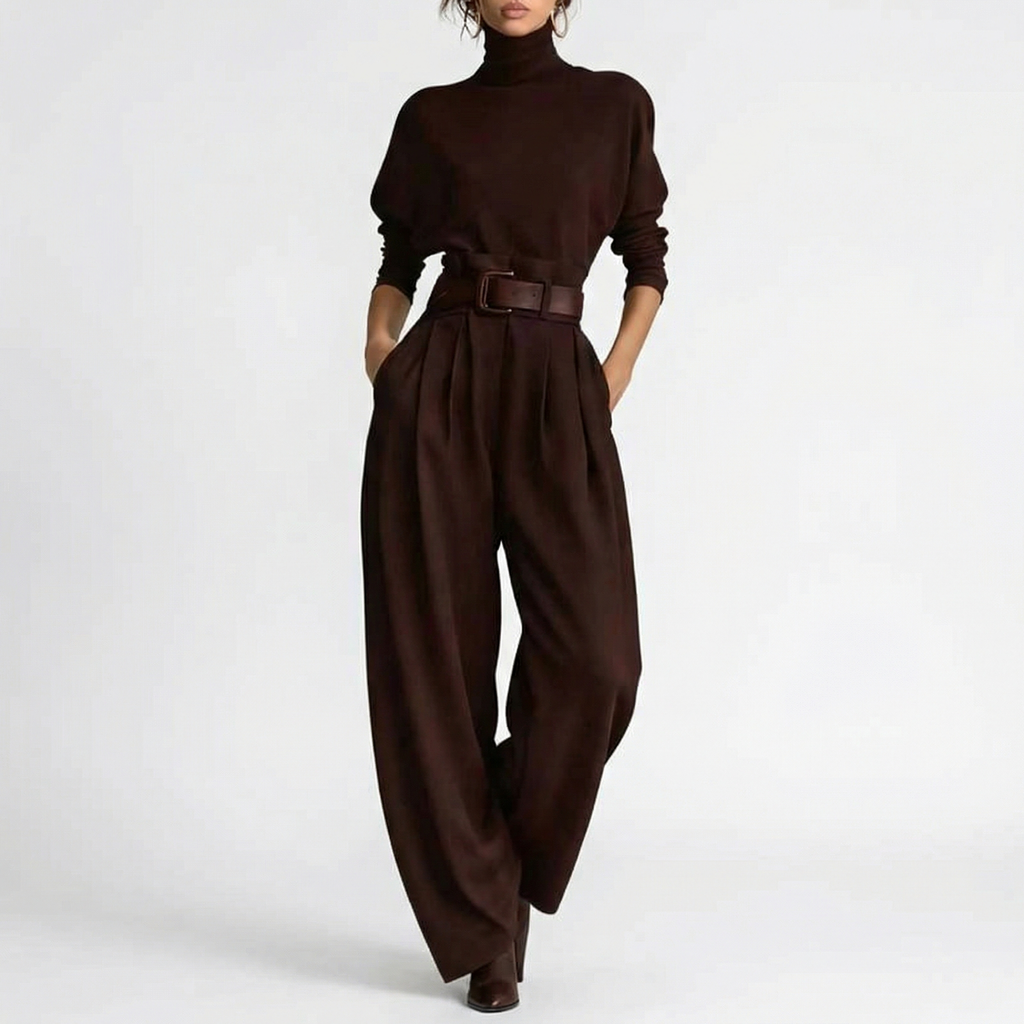 Carminho - Camisola de Gola Alta e Calças de Cintura Alta